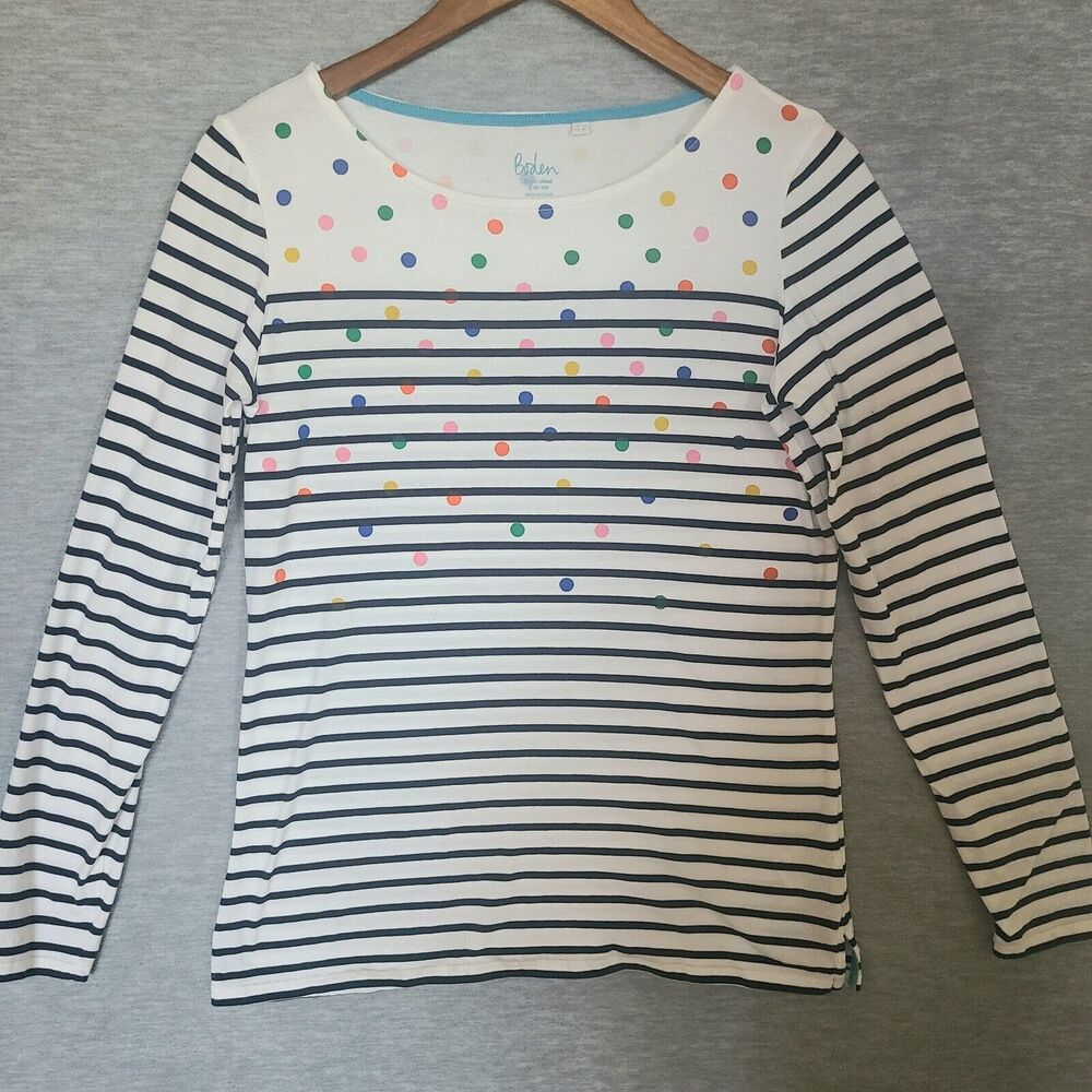 Boden Stripes Ahead of the Rest Womens 8 T Shirt Tee Lightweight Short Sleeve
